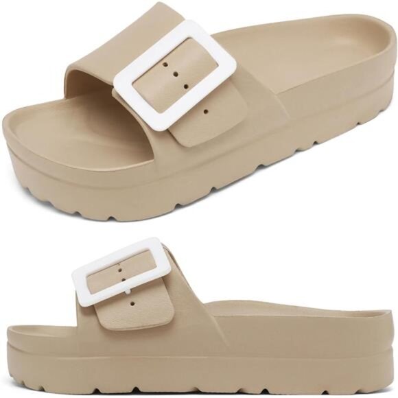 Womens Platform Sandals with Arch Support, Adjustable Buckle Beach Sandal Woman - Picture 1 of 7